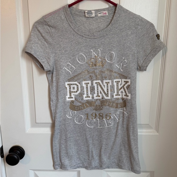 PINK Victoria's Secret Tops - PINK Victoria's Secret Gray Honor Society Tee